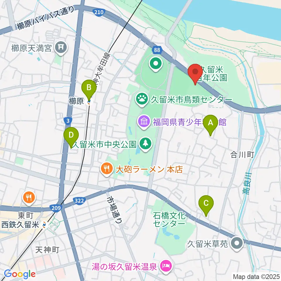 久留米市野球場周辺のホテル一覧地図