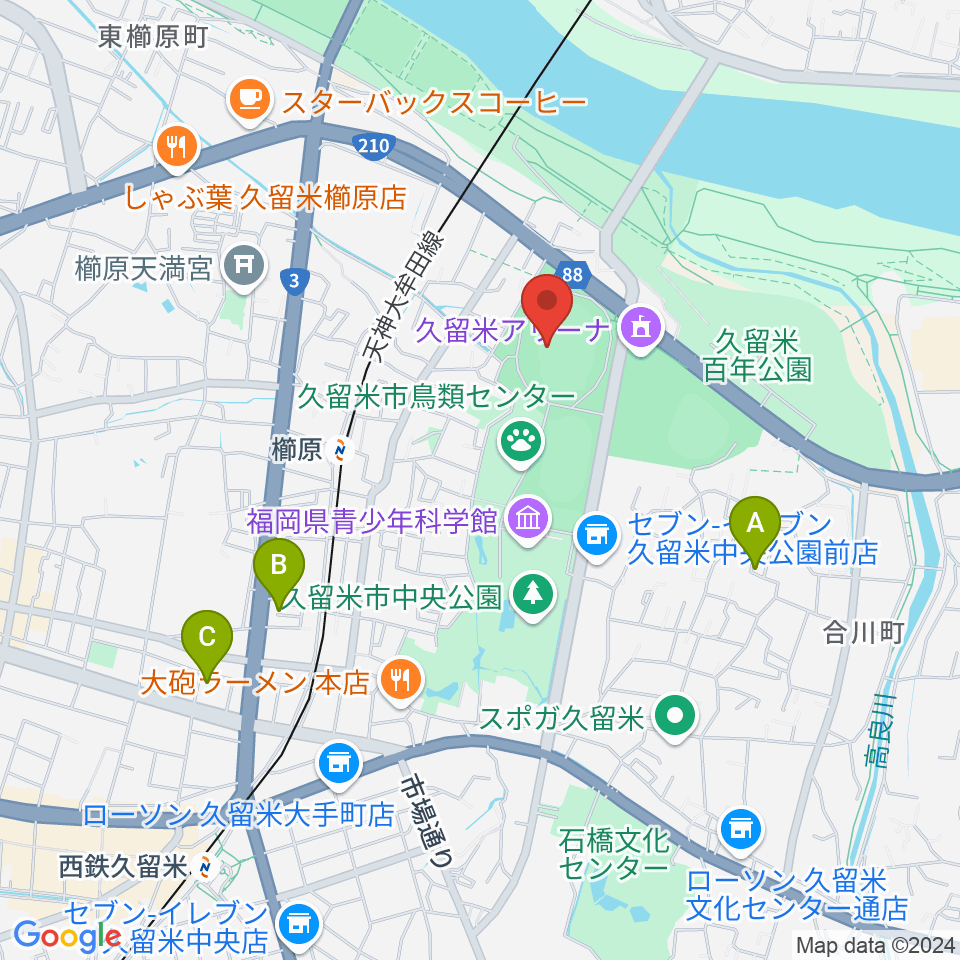 福岡県立久留米総合スポーツセンター陸上競技場周辺のホテル一覧地図