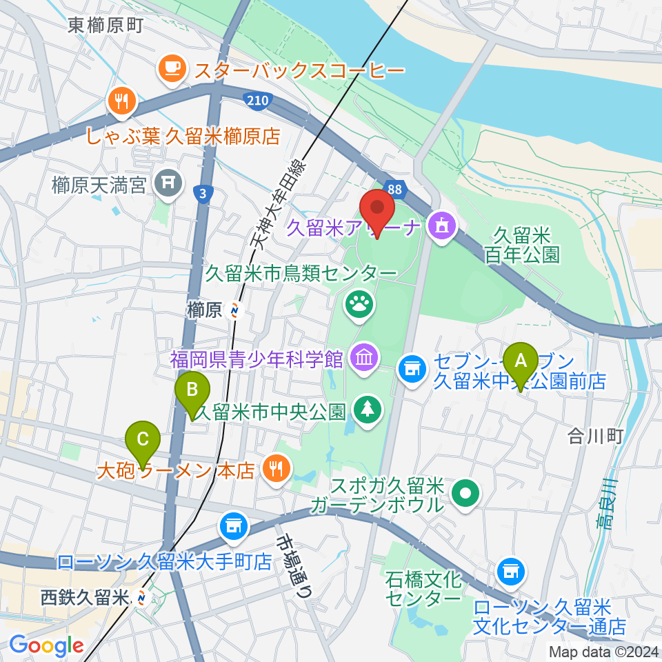 福岡県立久留米総合スポーツセンター陸上競技場周辺のホテル一覧地図