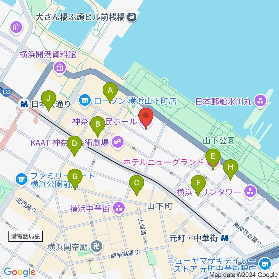 神奈川県民ホールギャラリー周辺のホテル一覧地図