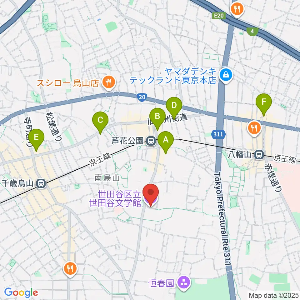 世田谷文学館周辺のホテル一覧地図
