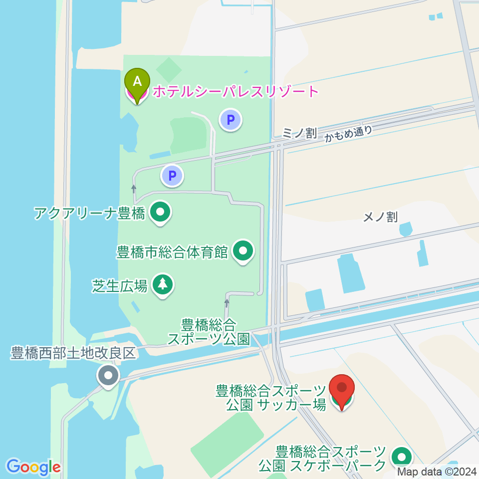 豊橋総合スポーツ公園サッカー場周辺のホテル一覧地図