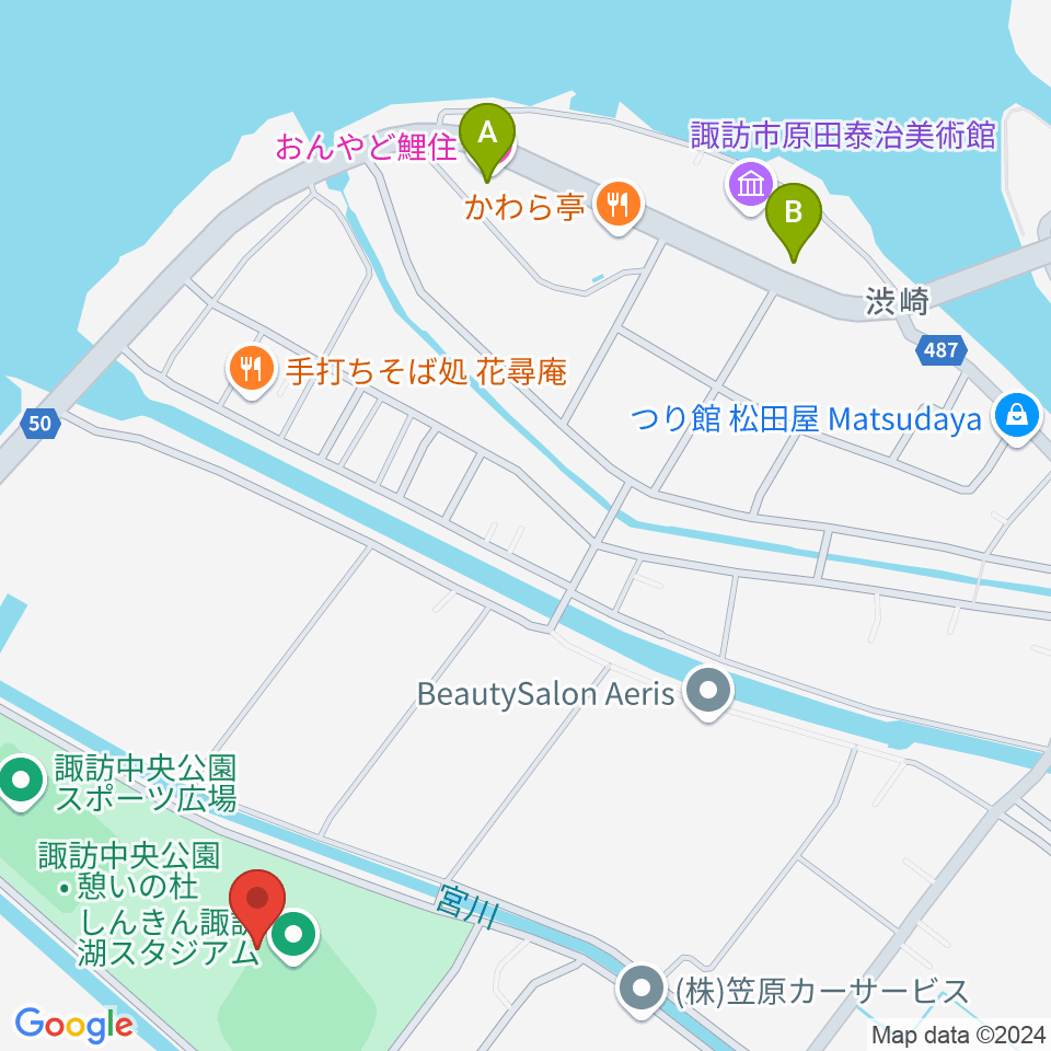 しんきん諏訪湖スタジアム周辺のホテル一覧地図