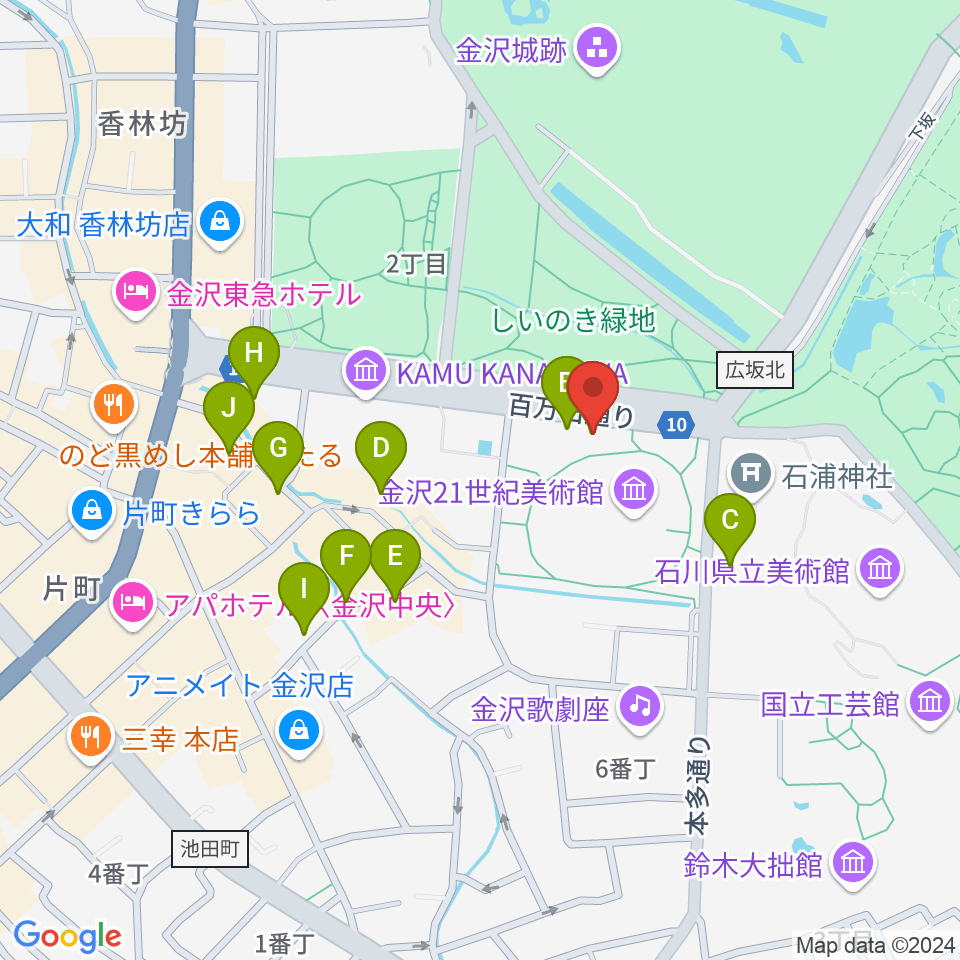 金沢能楽美術館周辺のホテル一覧地図