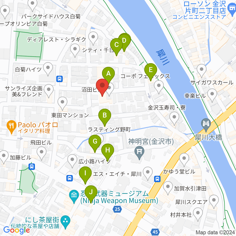 室生犀星記念館周辺のホテル一覧地図