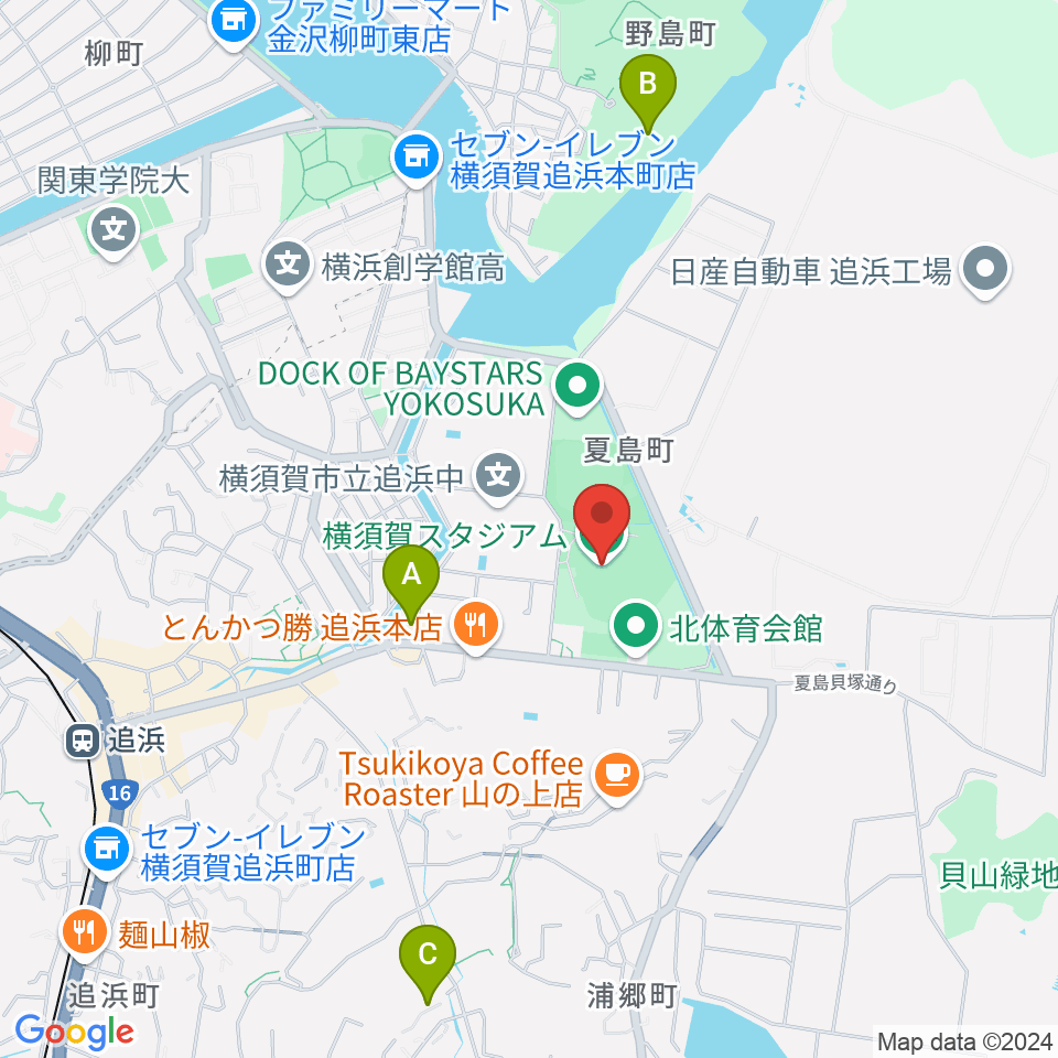 横須賀スタジアム周辺のホテル一覧地図