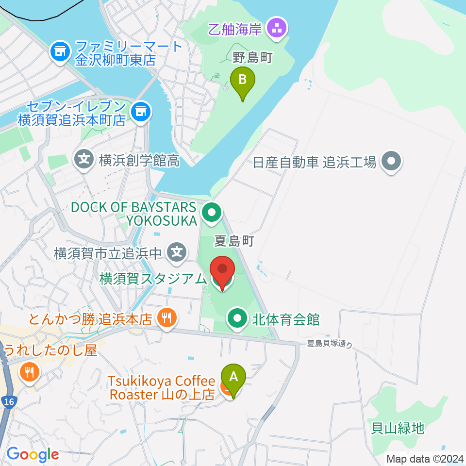 横須賀スタジアム周辺のホテル一覧地図