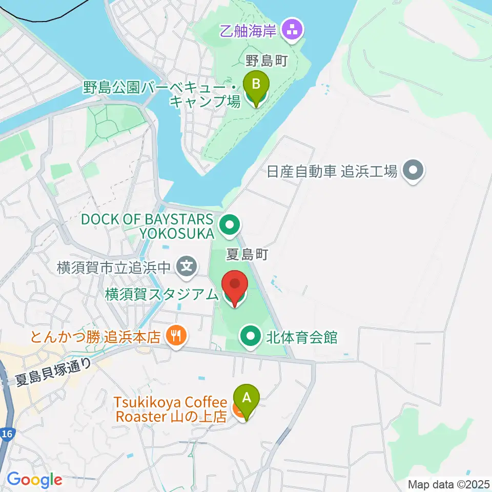 横須賀スタジアム周辺のホテル一覧地図