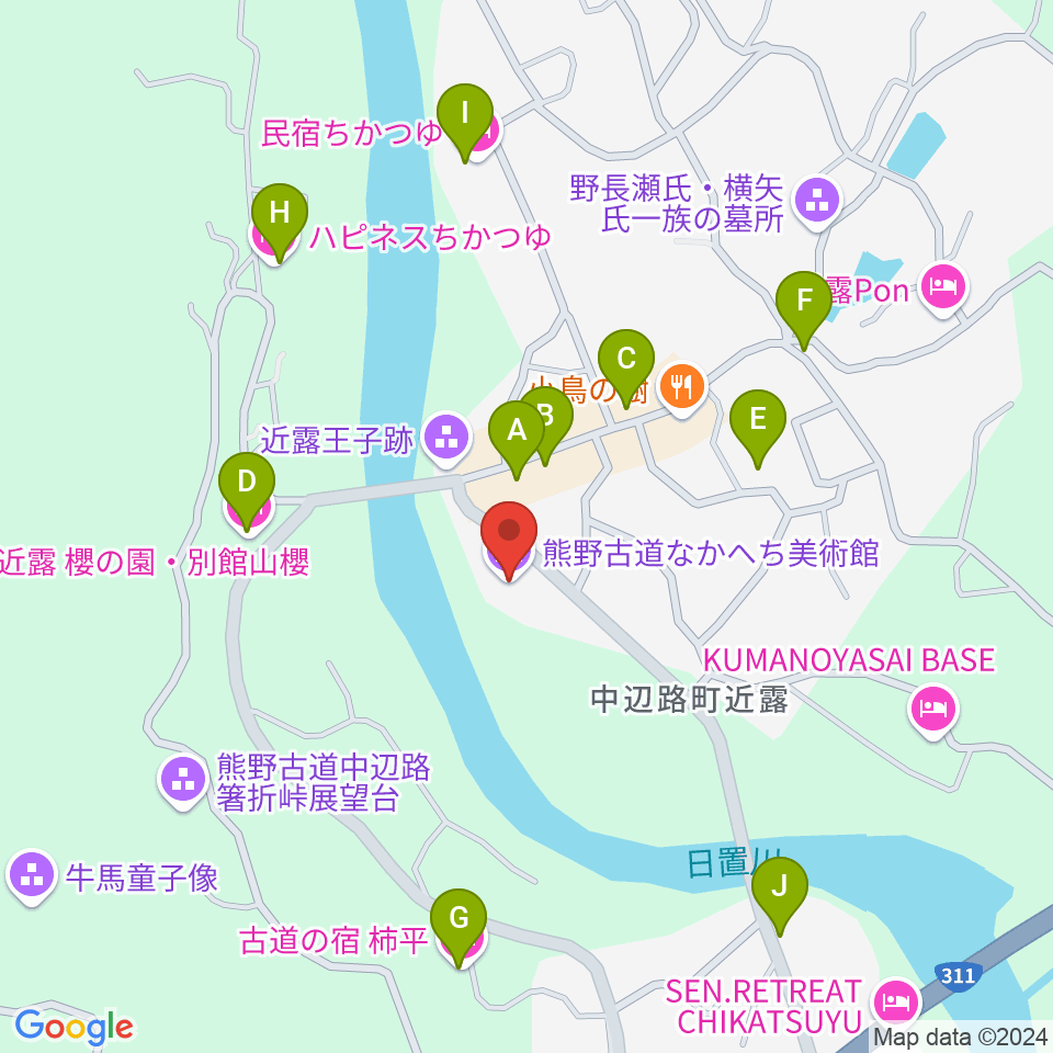 熊野古道なかへち美術館周辺のホテル一覧地図