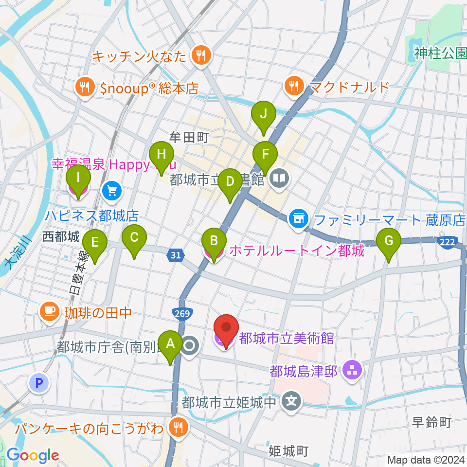 都城市立美術館周辺のホテル一覧地図