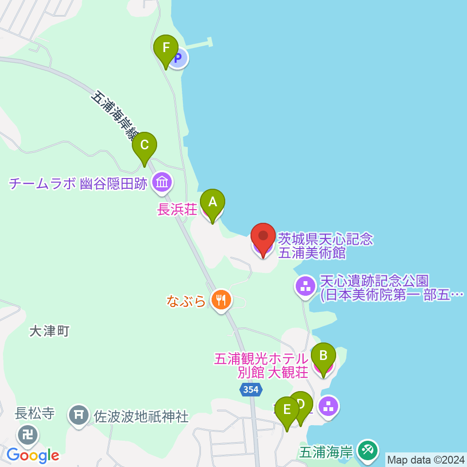 天心記念五浦美術館周辺のホテル一覧地図