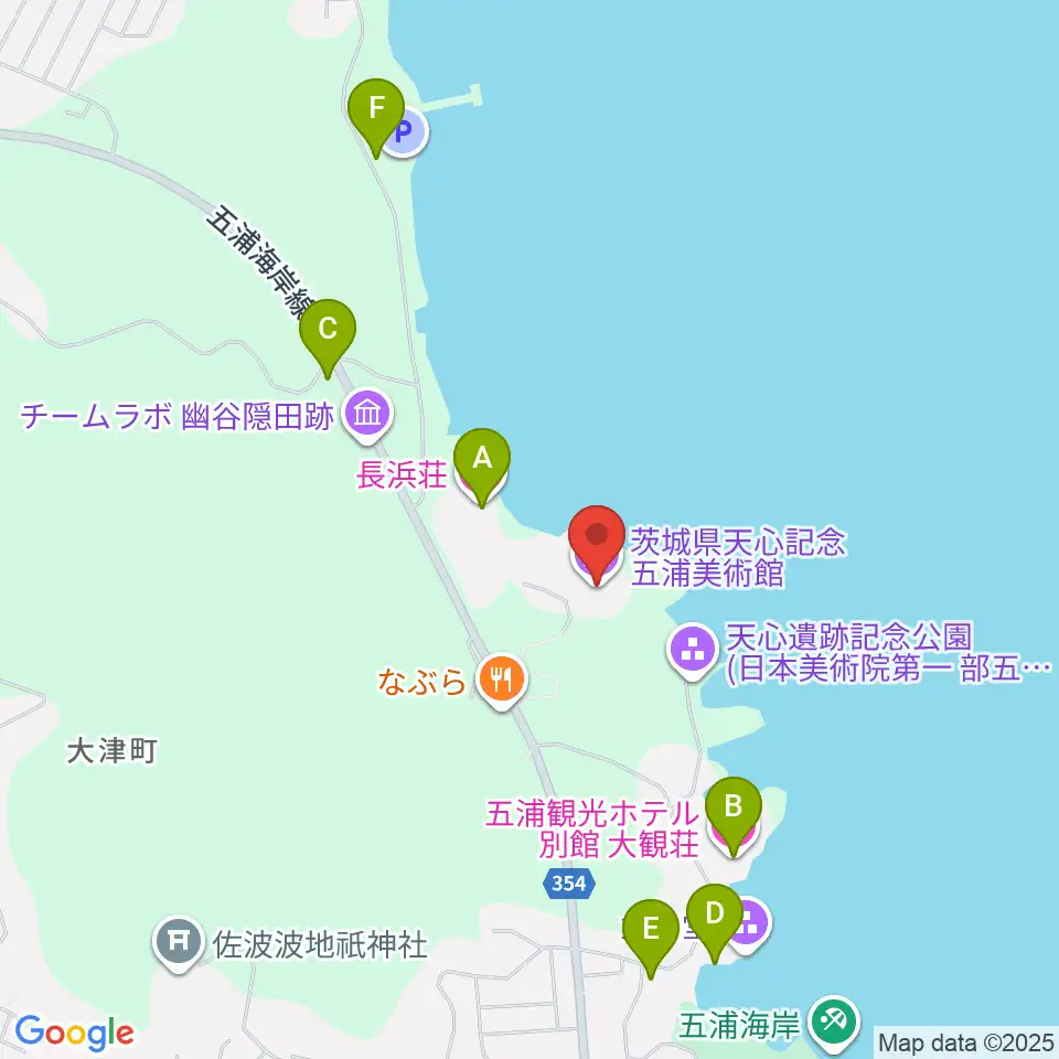 天心記念五浦美術館周辺のホテル一覧地図