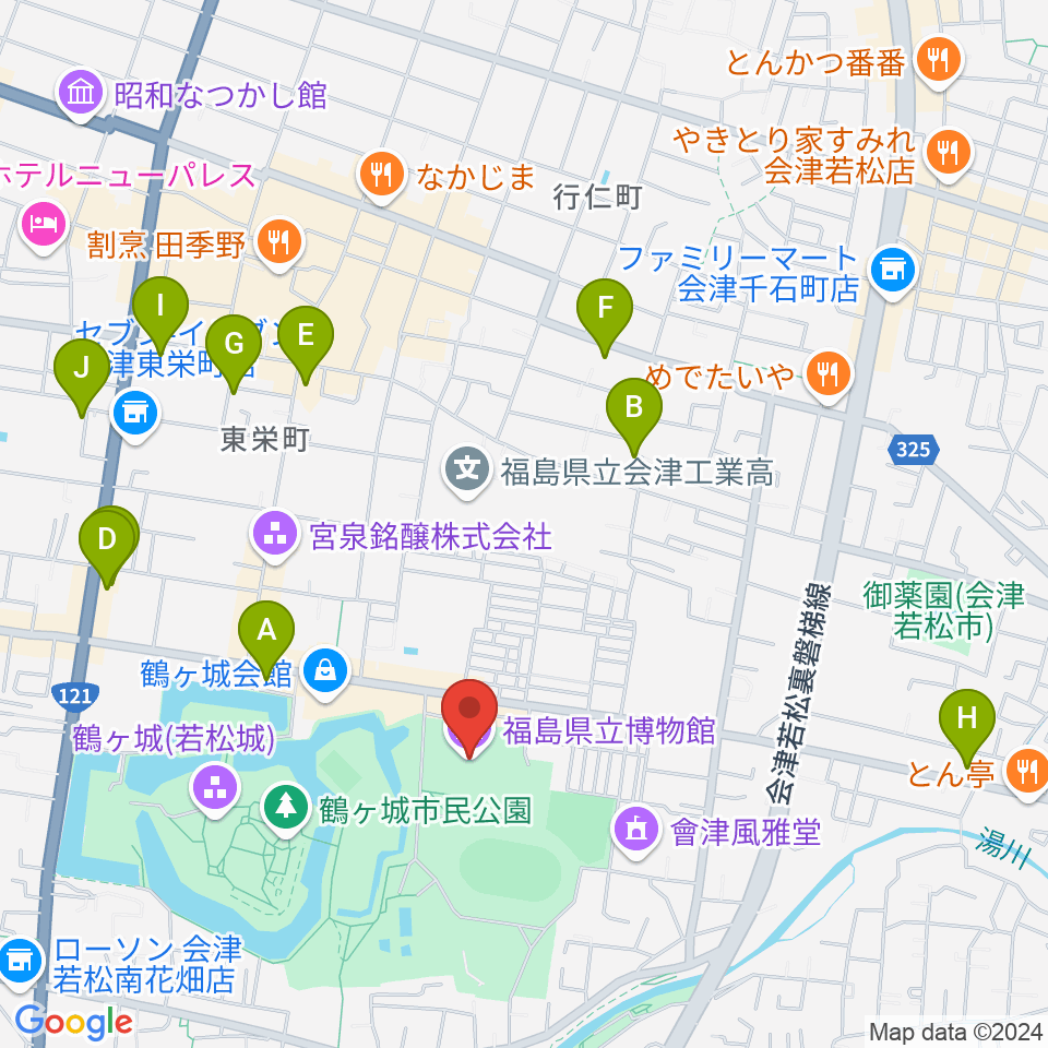 福島県立博物館周辺のホテル一覧地図