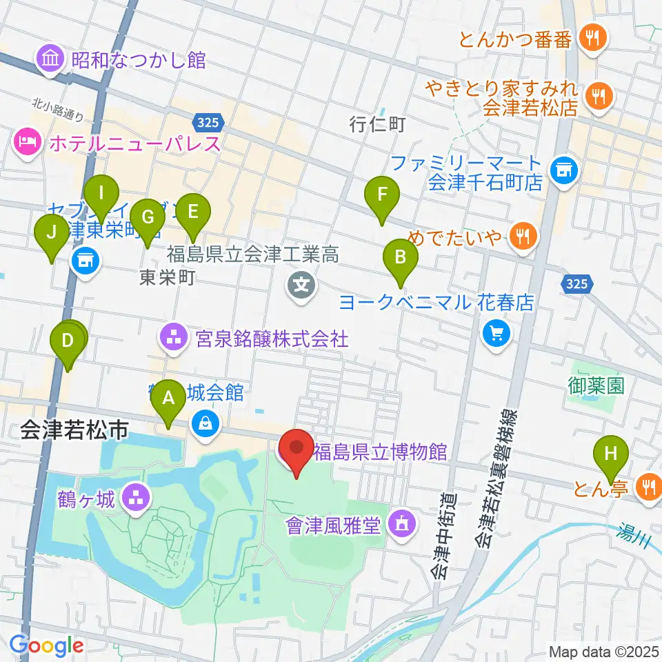 福島県立博物館周辺のホテル一覧地図