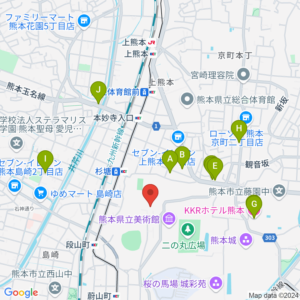 熊本博物館周辺のホテル一覧地図