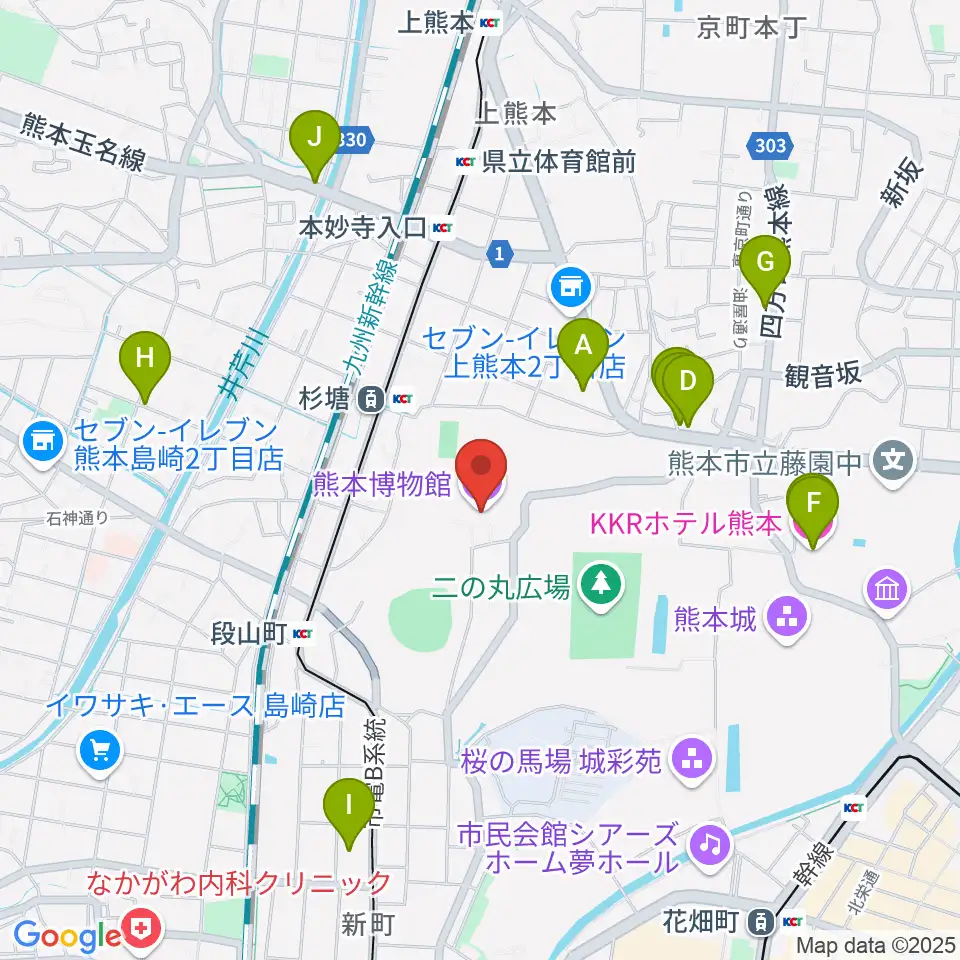 熊本博物館周辺のホテル一覧地図