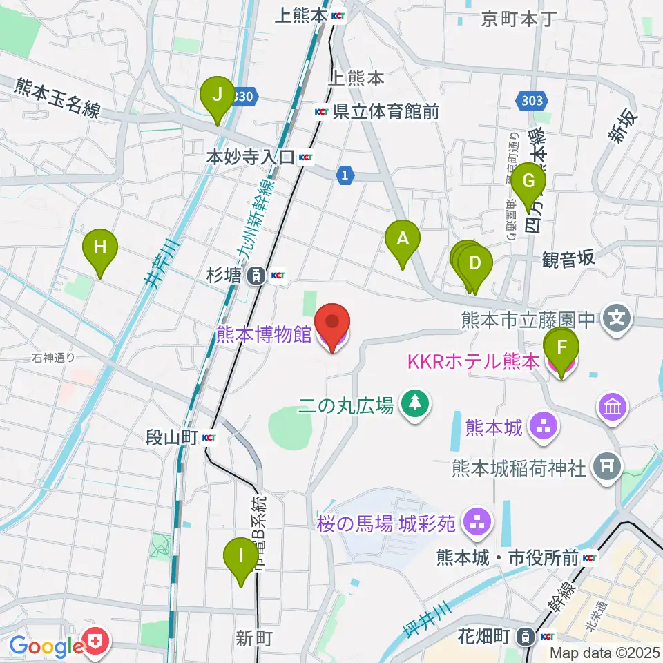 熊本博物館周辺のホテル一覧地図