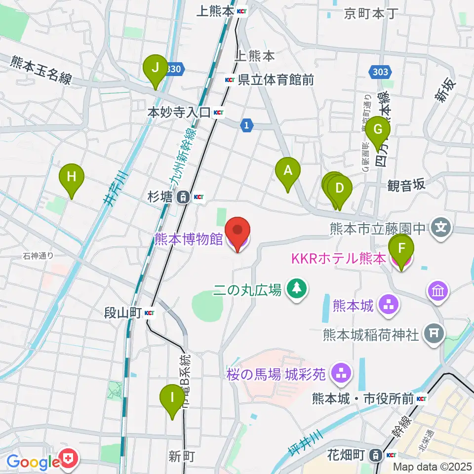 熊本博物館周辺のホテル一覧地図