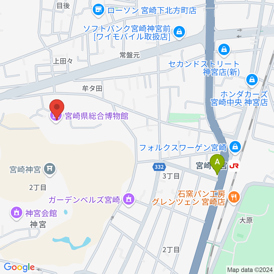 宮崎県総合博物館周辺のホテル一覧地図