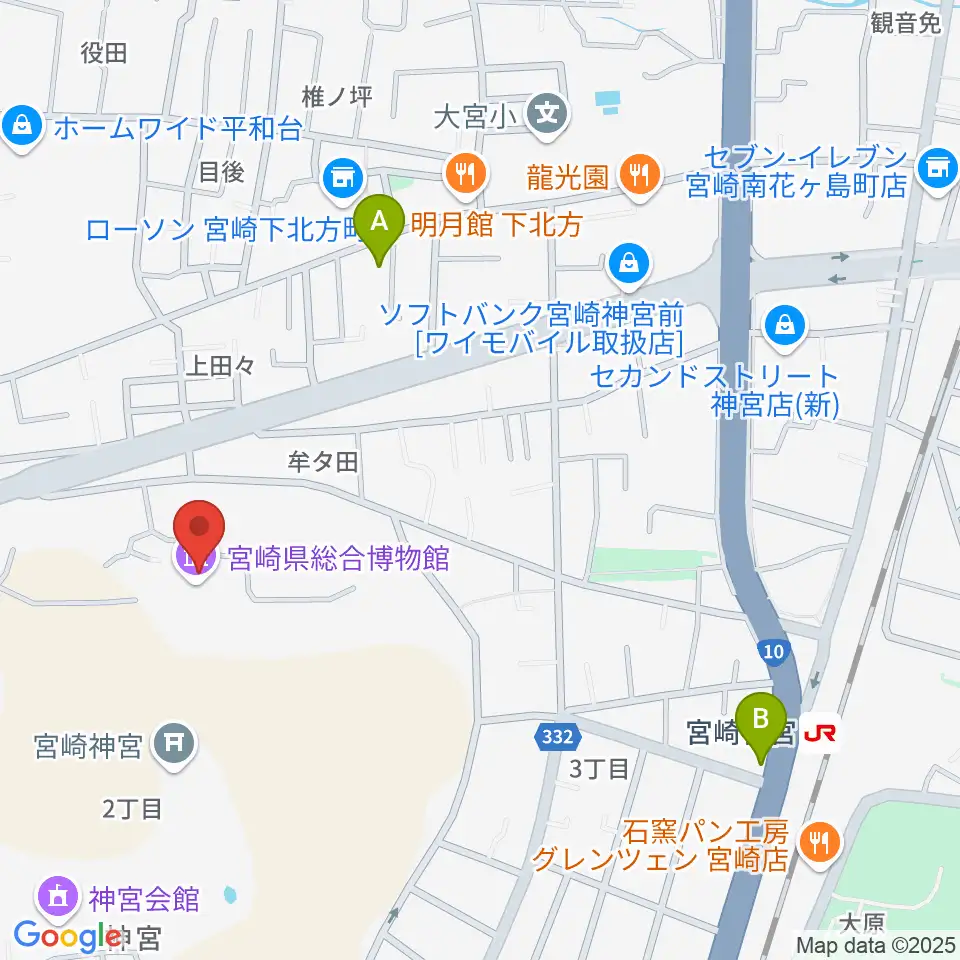 宮崎県総合博物館周辺のホテル一覧地図