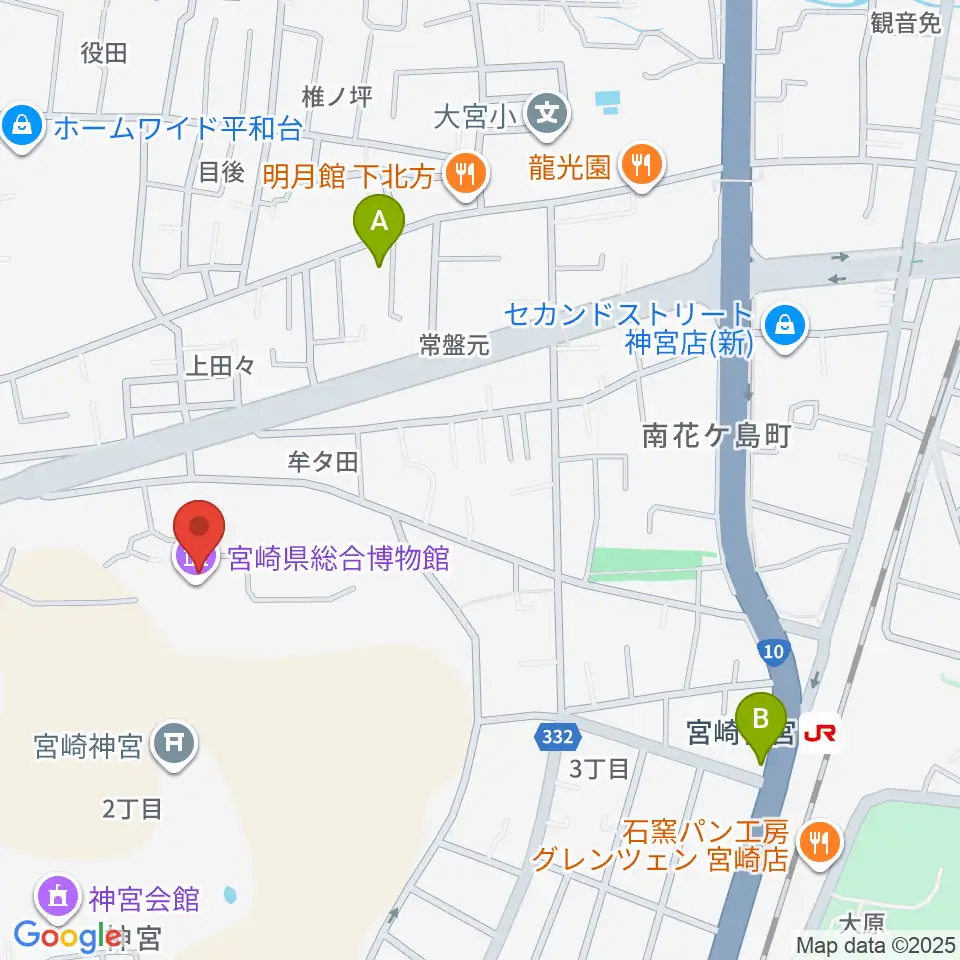 宮崎県総合博物館周辺のホテル一覧地図