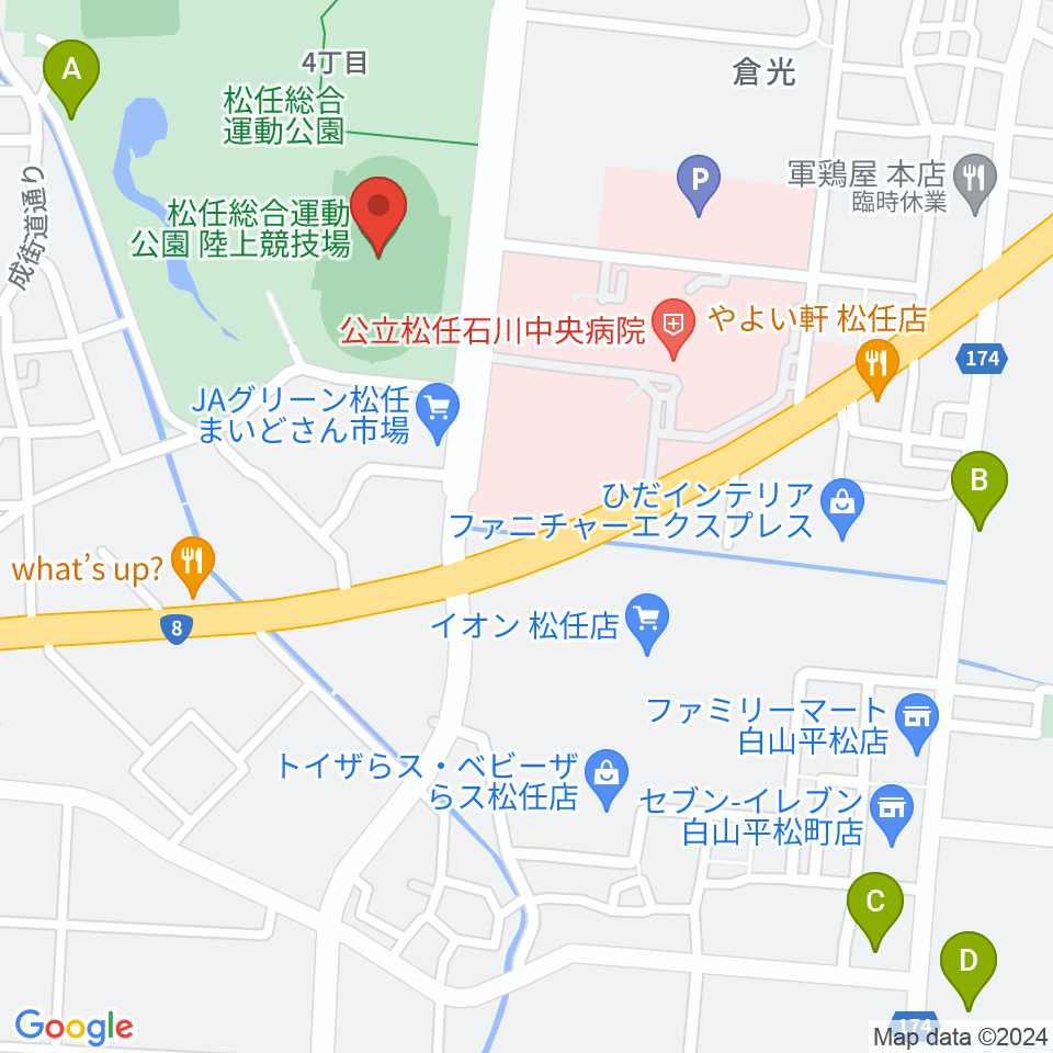 松任総合運動公園陸上競技場周辺のホテル一覧地図