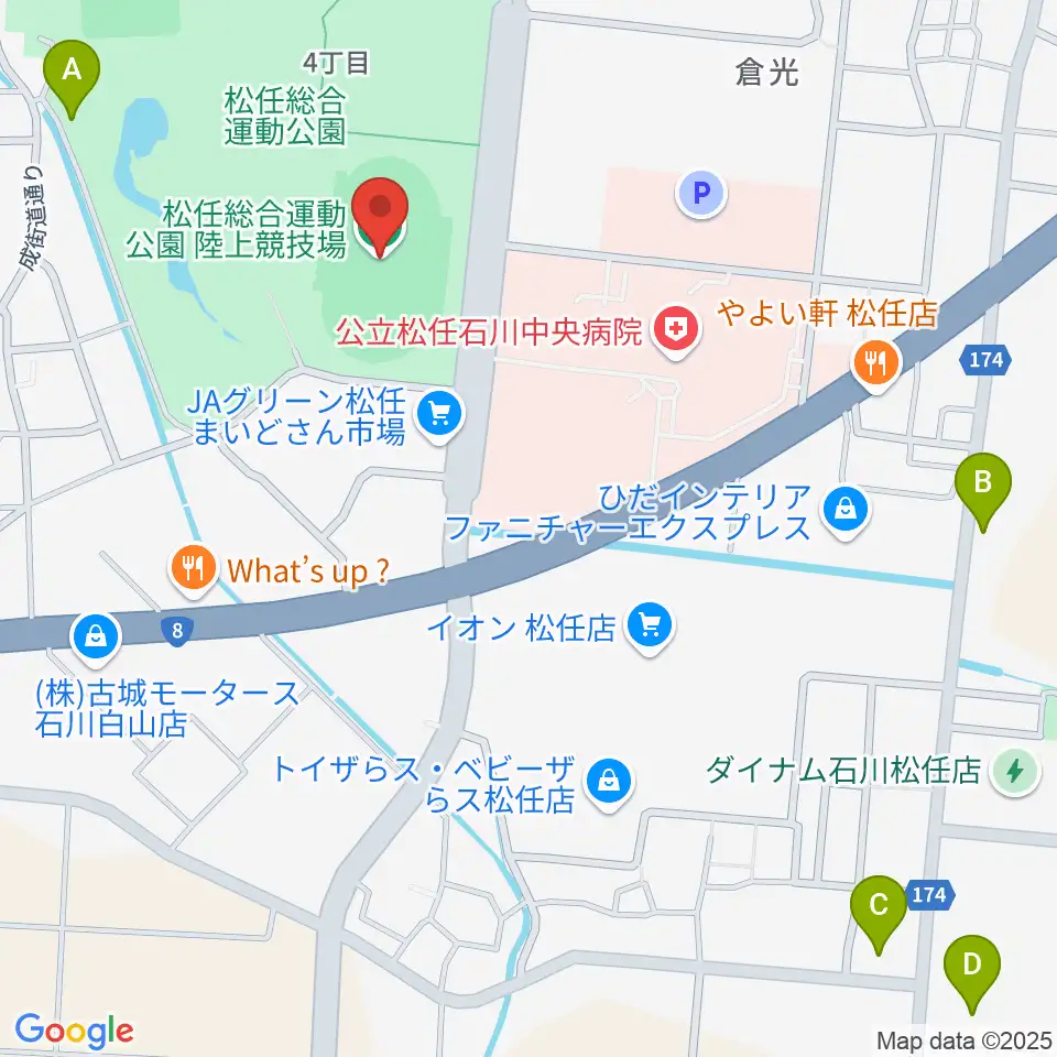 松任総合運動公園陸上競技場周辺のホテル一覧地図