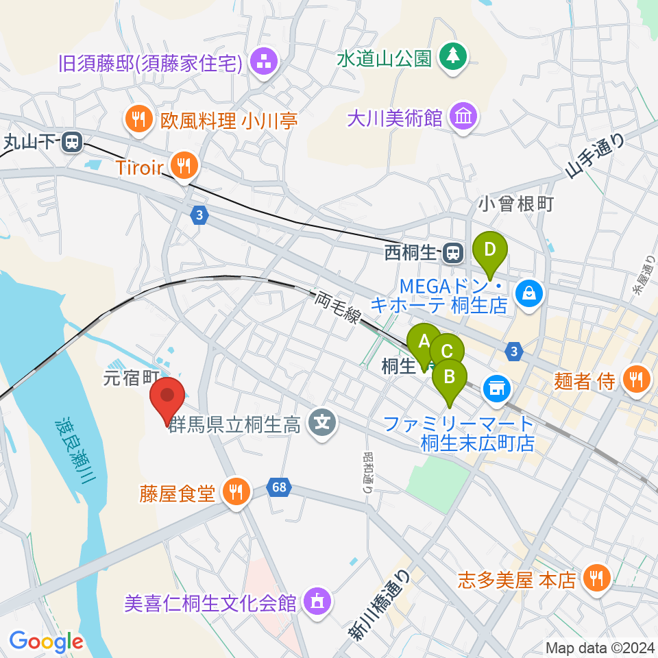 森エンジニアリング桐生スタジアム周辺のホテル一覧地図