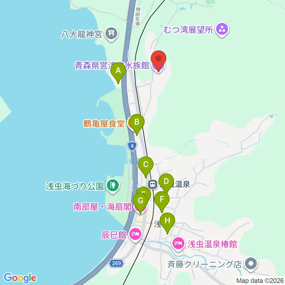 青森県営浅虫水族館 周辺のホテル一覧マップ