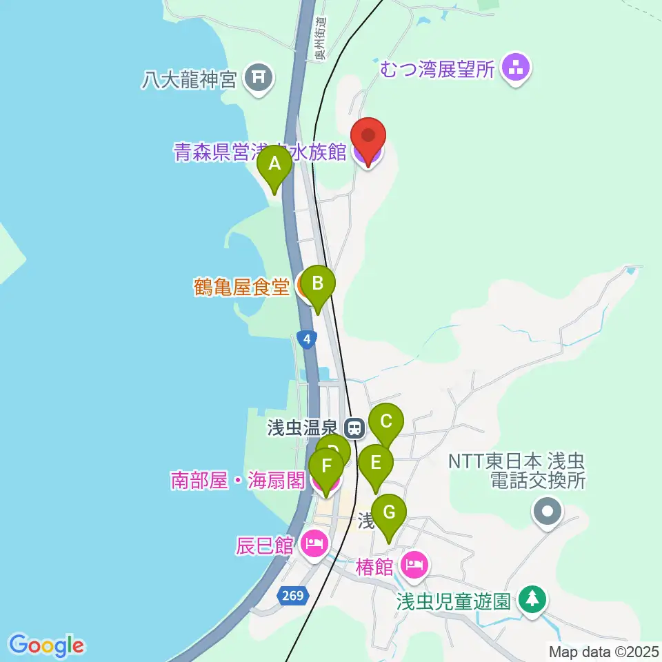 青森県営浅虫水族館周辺のホテル一覧地図