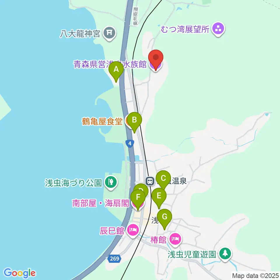 青森県営浅虫水族館周辺のホテル一覧地図