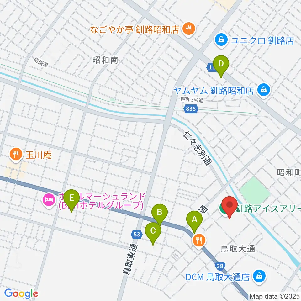ユタカアイスアリーナくしろ周辺のホテル一覧地図