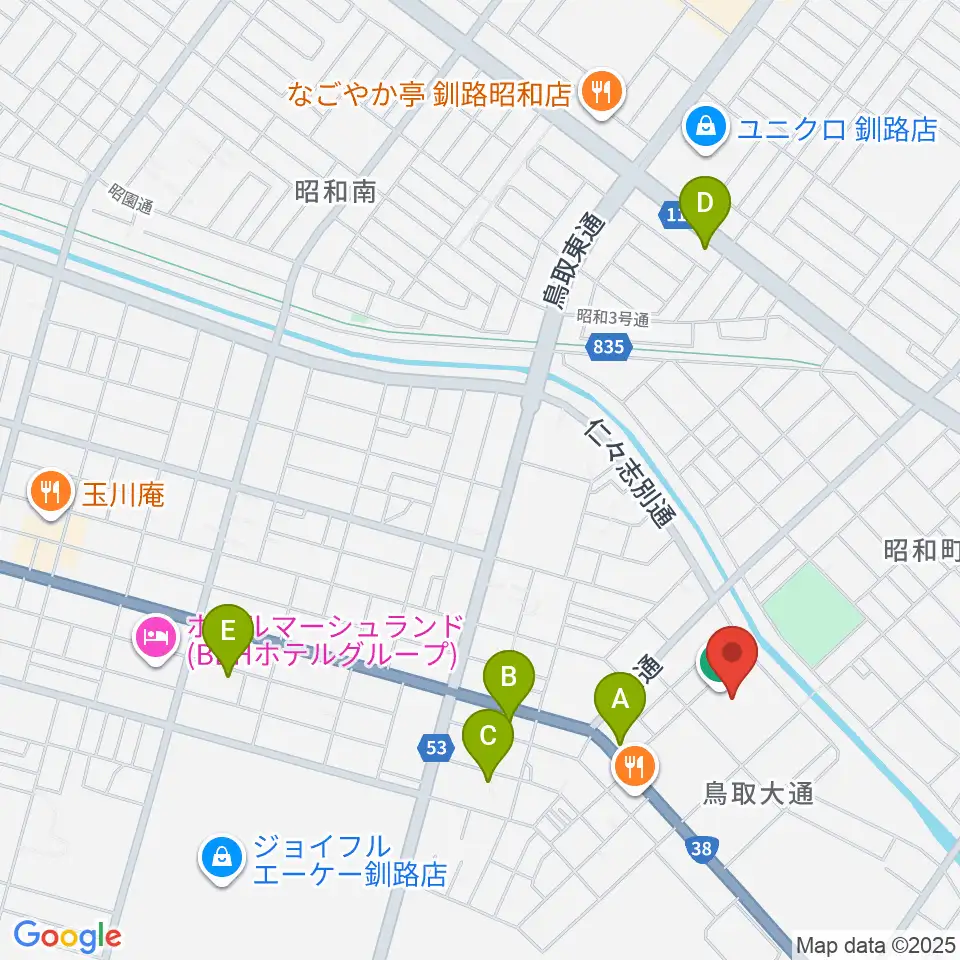 ユタカアイスアリーナくしろ周辺のホテル一覧地図