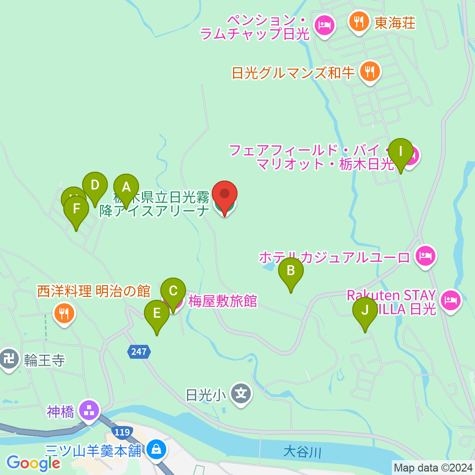 日光霧降アイスアリーナ周辺のホテル一覧地図