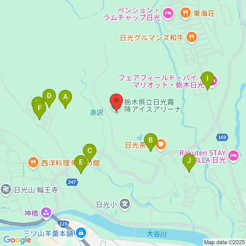 日光霧降アイスアリーナ周辺のホテル一覧地図