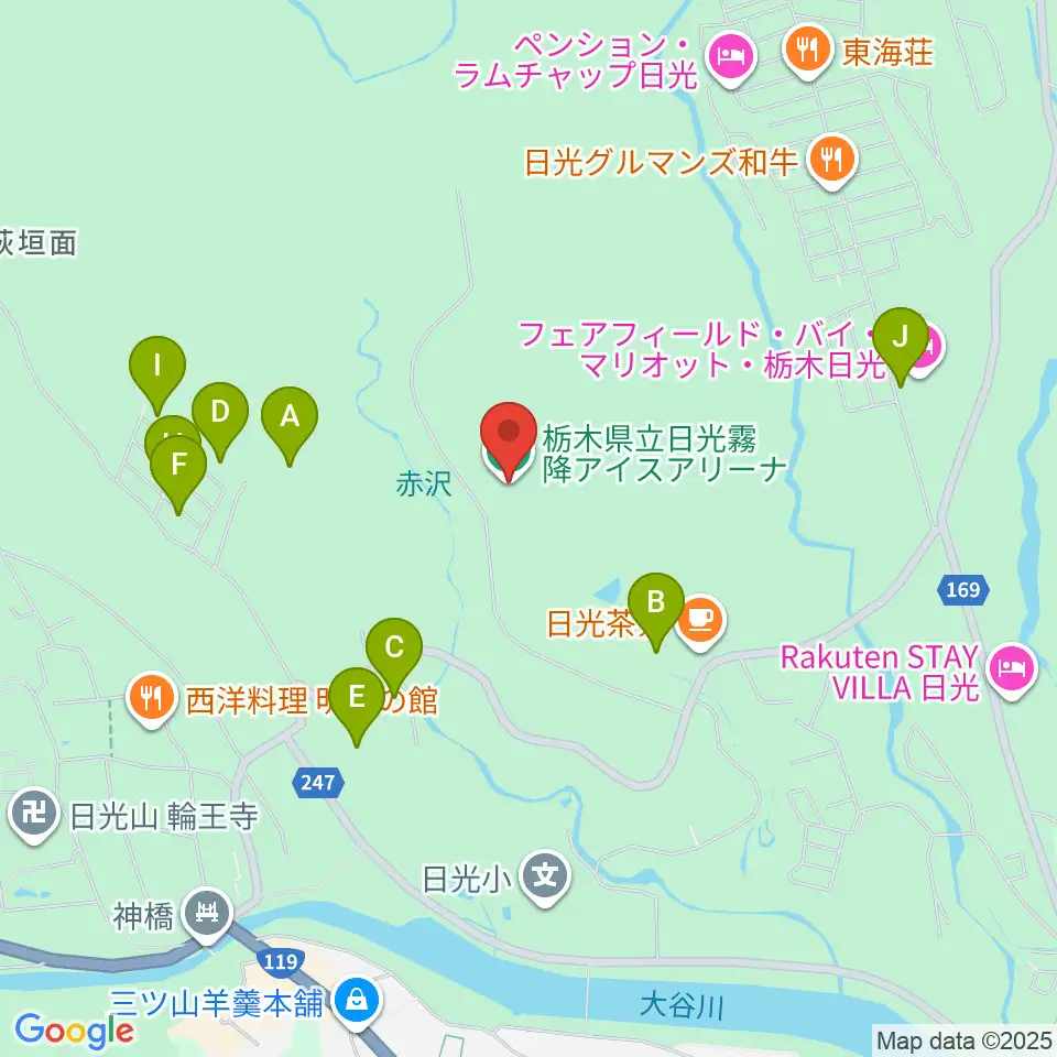 日光霧降アイスアリーナ周辺のホテル一覧地図