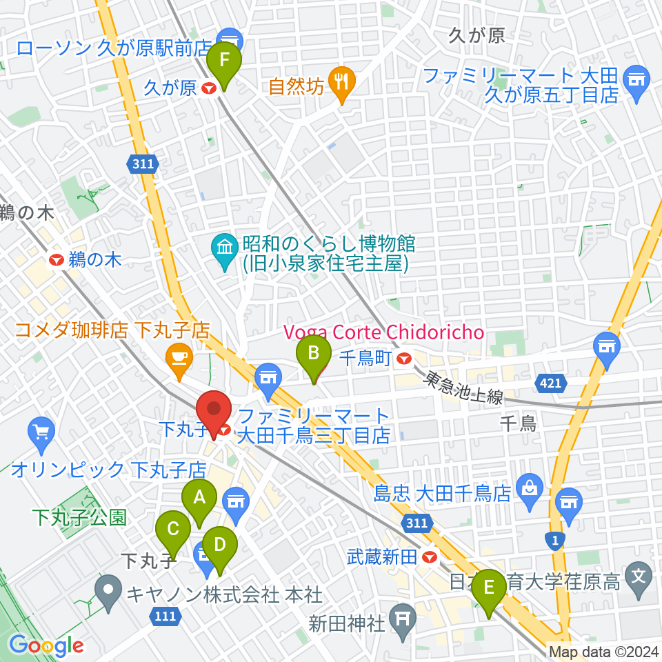 STUDIO楽 下丸子店周辺のホテル一覧地図