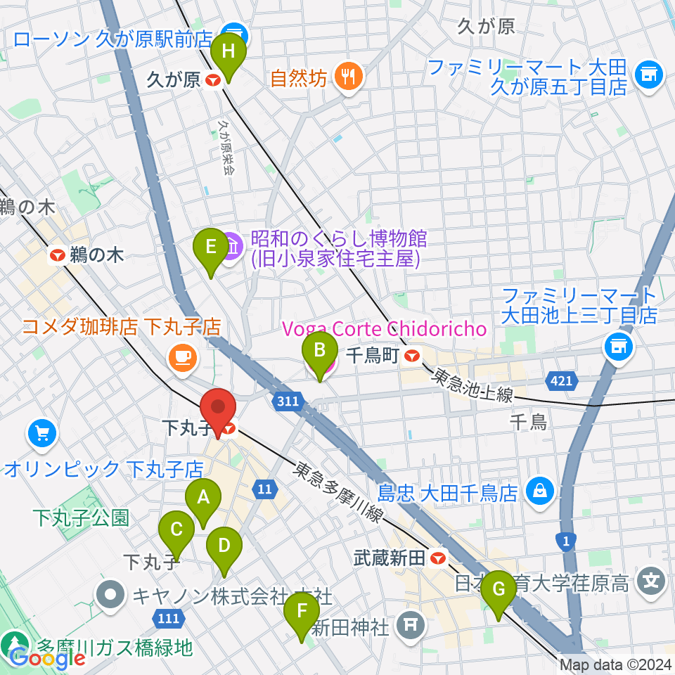 STUDIO楽 下丸子店周辺のホテル一覧地図