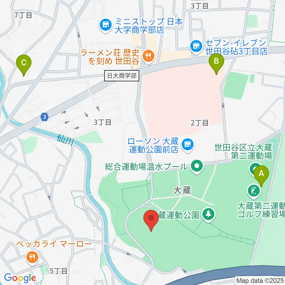 世田谷区立総合運動場陸上競技場周辺のホテル一覧地図