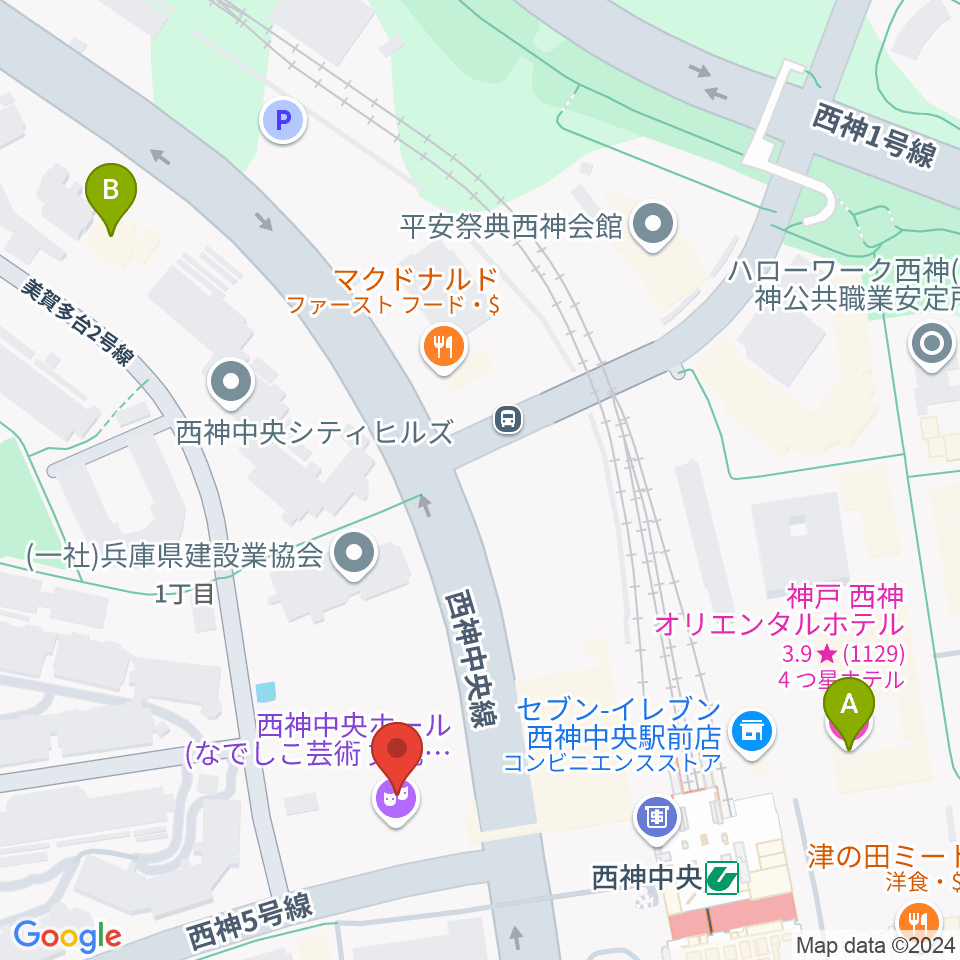 西神中央ホール周辺のホテル一覧地図