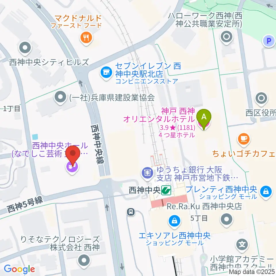 西神中央ホール周辺のホテル一覧地図
