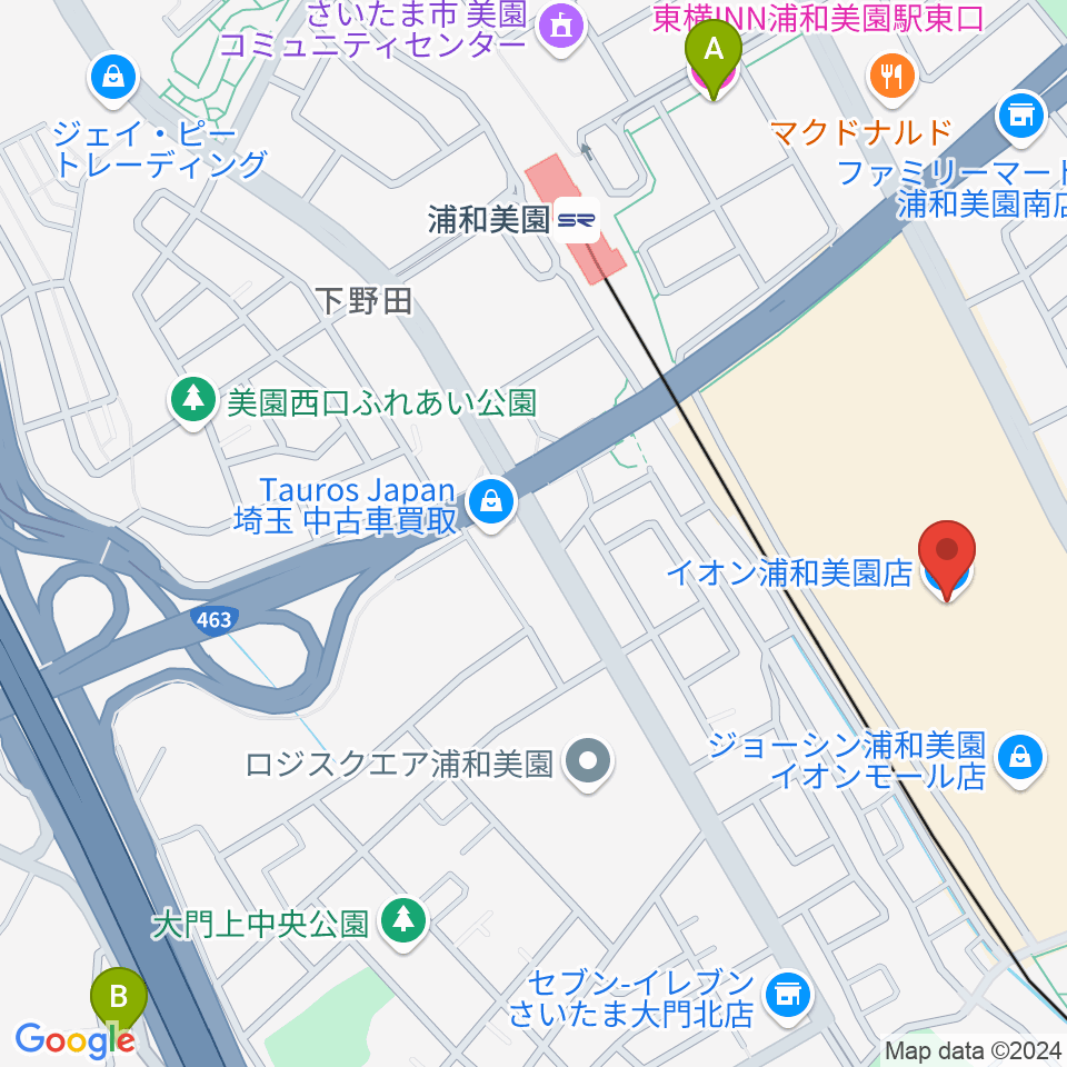 山野楽器イオンモール浦和美園店周辺のホテル一覧地図