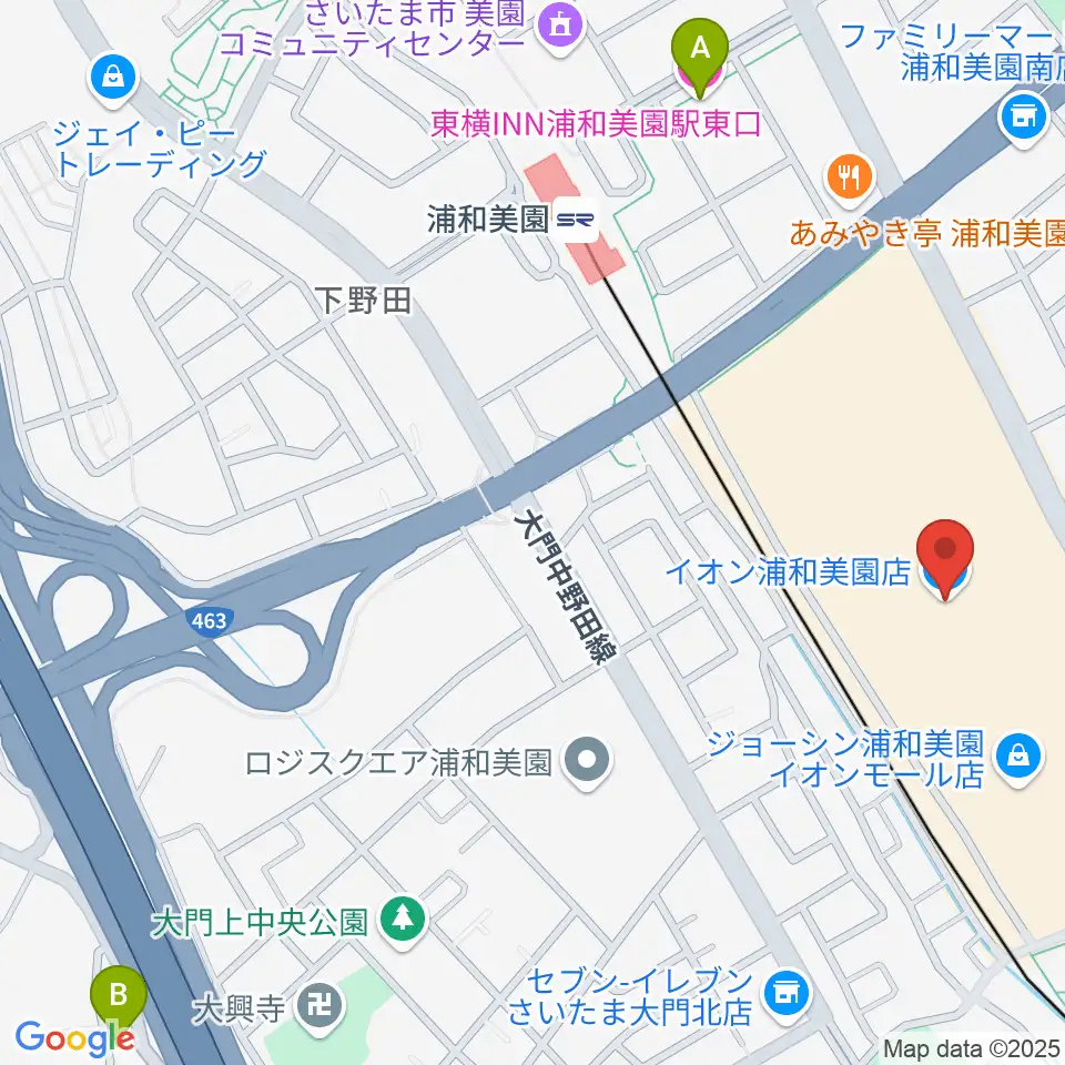 山野楽器イオンモール浦和美園店周辺のホテル一覧地図