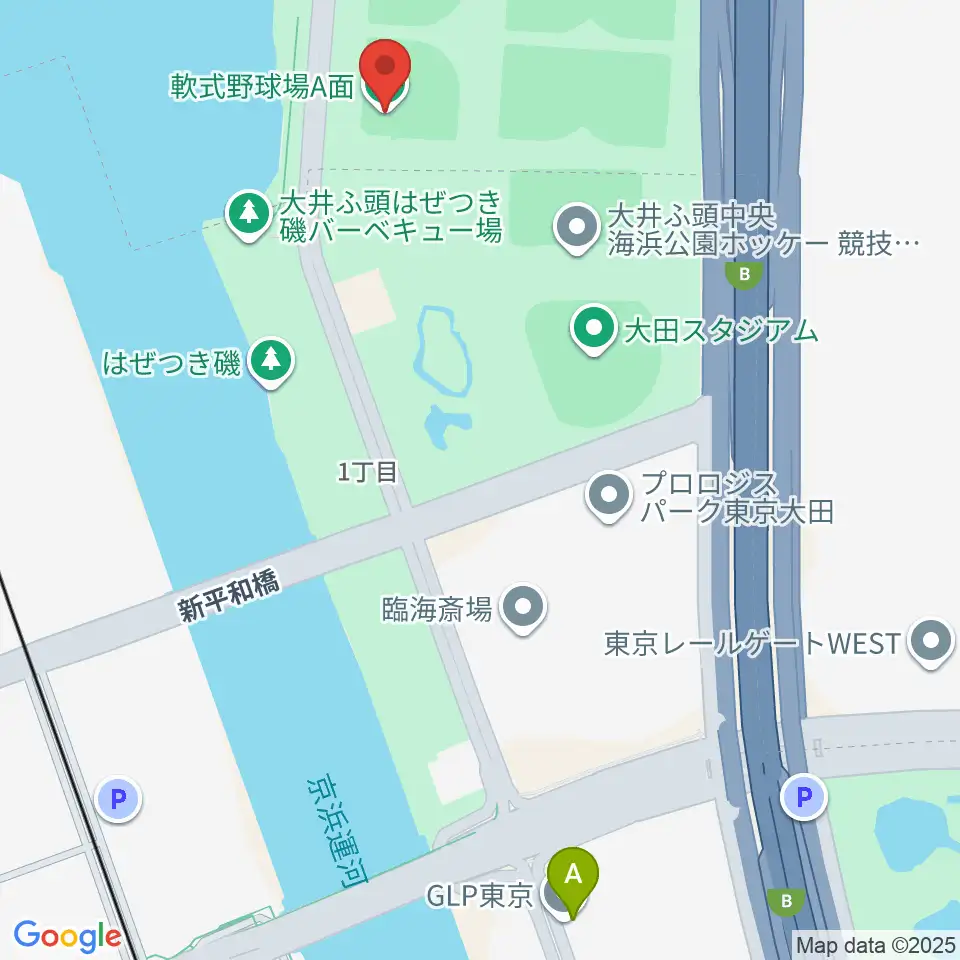 大井ふ頭中央海浜公園野球場周辺のホテル一覧地図