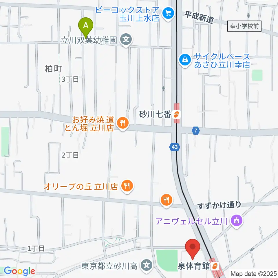 立川市泉市民体育館周辺のホテル一覧地図