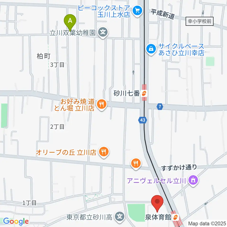 立川市泉市民体育館周辺のホテル一覧地図