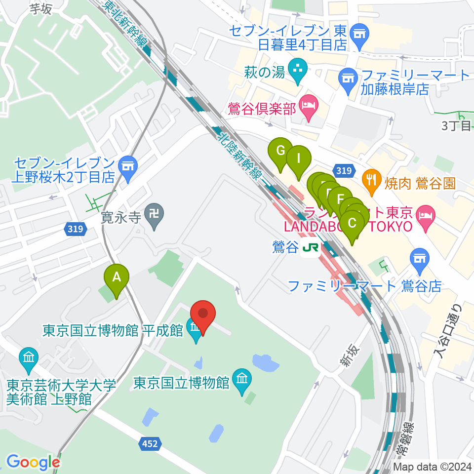 東京国立博物館・平成館周辺のホテル一覧地図