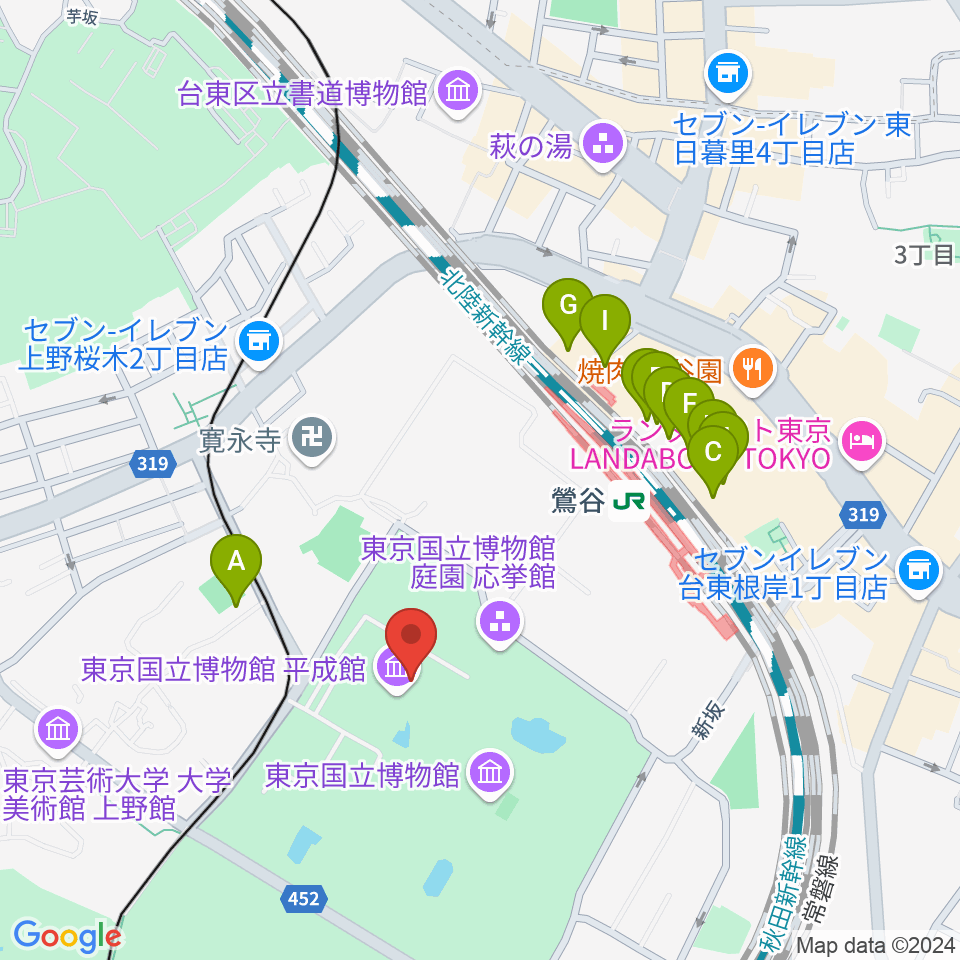 東京国立博物館・平成館周辺のホテル一覧地図