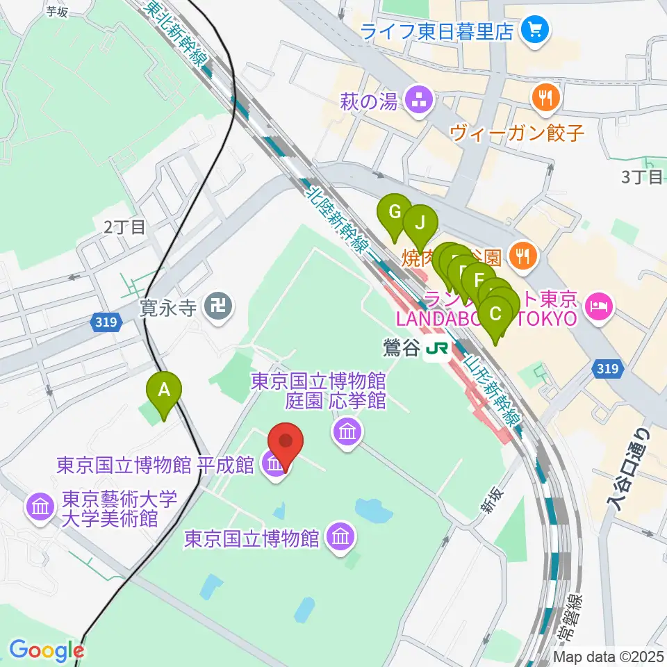 東京国立博物館・平成館周辺のホテル一覧地図