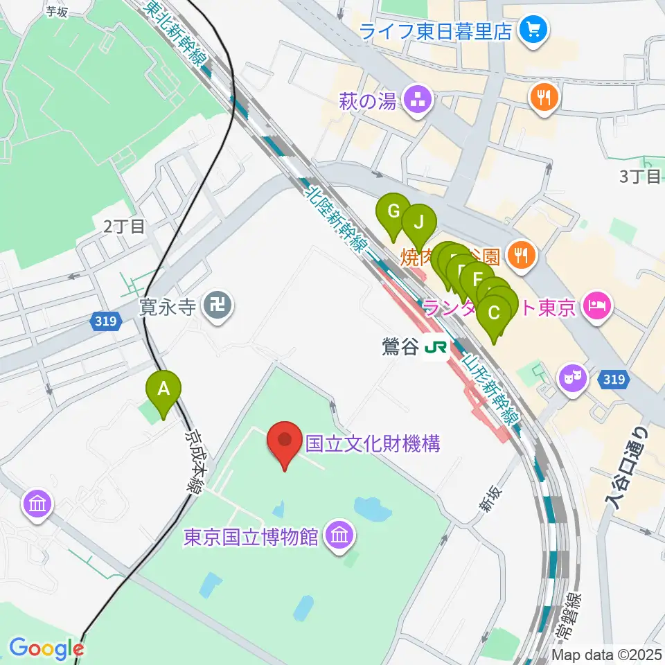 東京国立博物館・平成館周辺のホテル一覧地図
